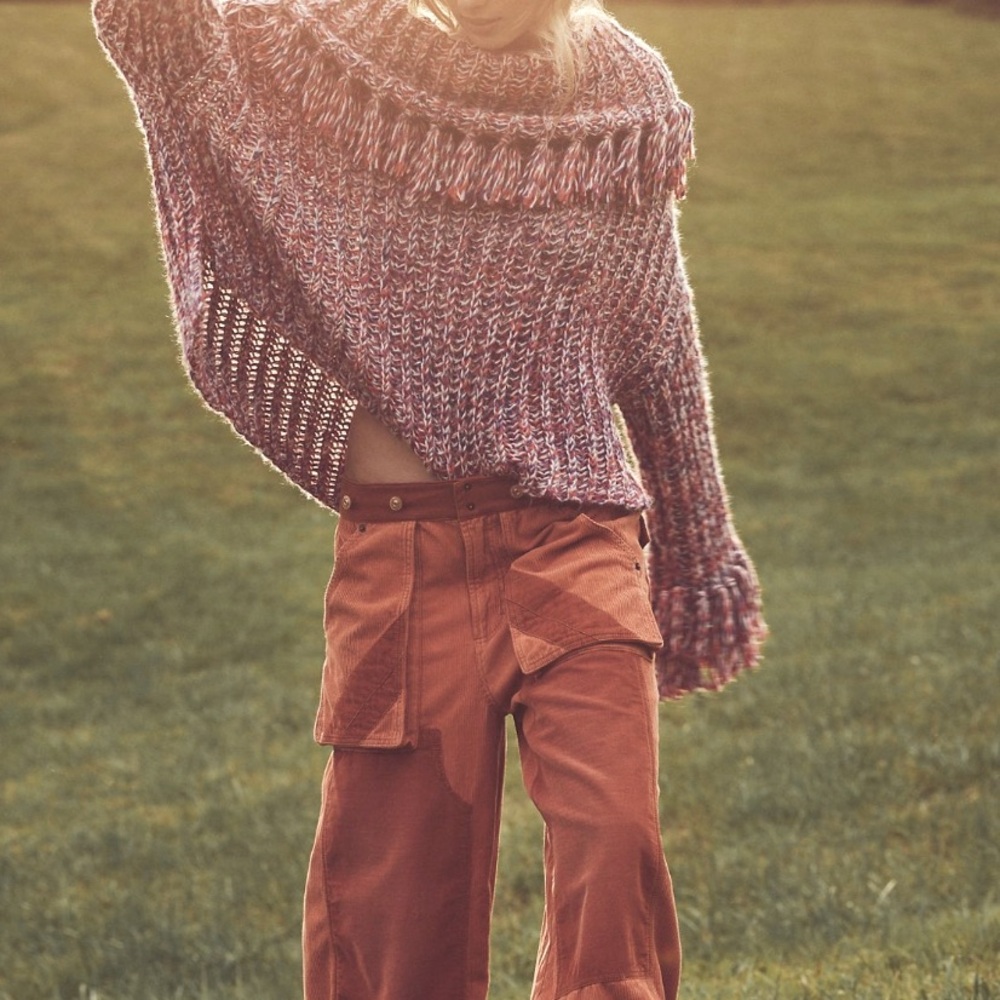 Free People FP One Kinsley Fringe Cowl Neck Sweater .